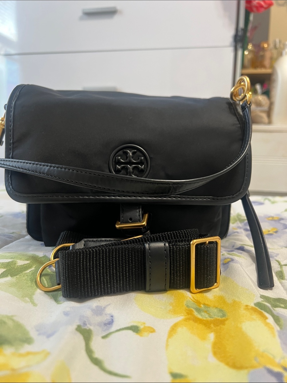 Tory Burch Black Nylon Crossbody with Gold-Tone Hardware